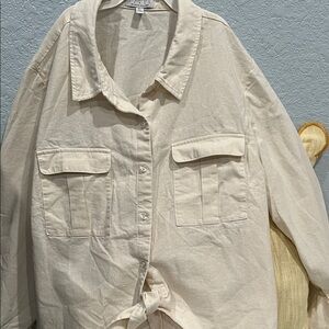Linen Cream Button-Up Shirt Size XL
